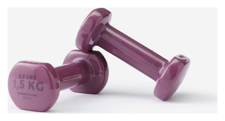 Decathlon 2x1.5kg Vinyl Dumbbells Set for Home - Purple