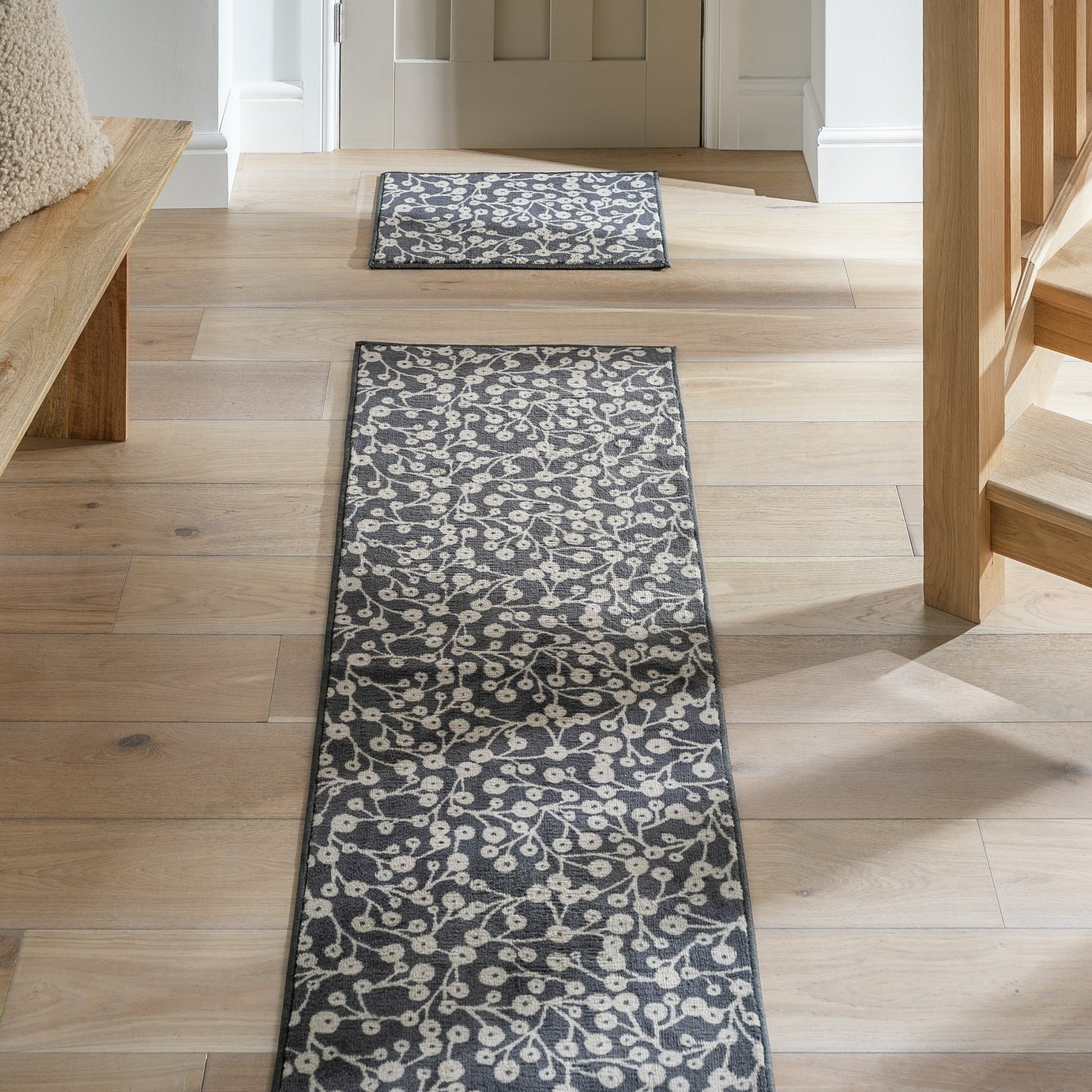 Argos Home Washable Floral Black Runner & Mat Set - 180x57cm