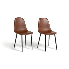 Habitat Beni Pair of Faux Leather Dining Chairs - Tan