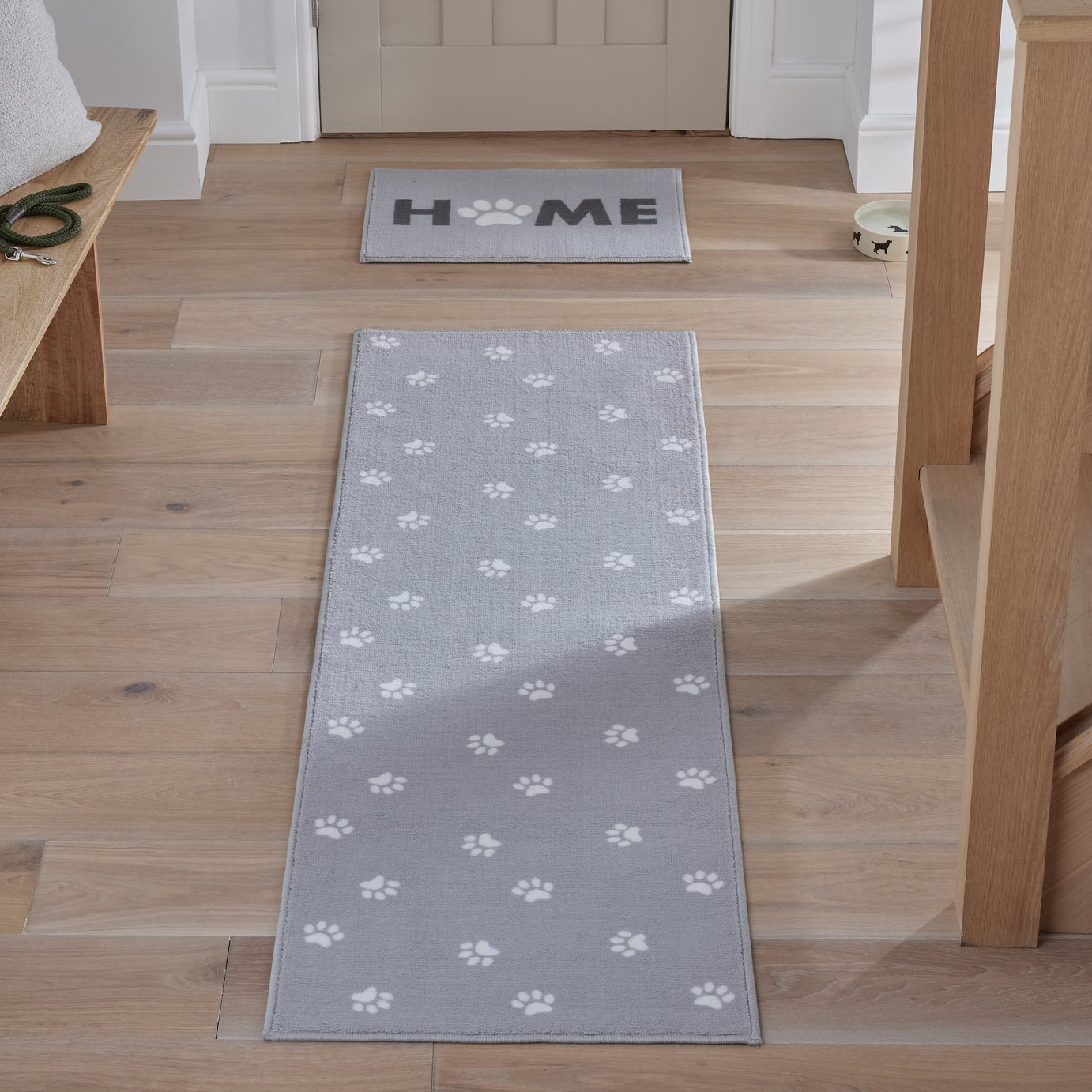 Argos Home Washable Paw Grey Runner & Mat Set - 180x57cm