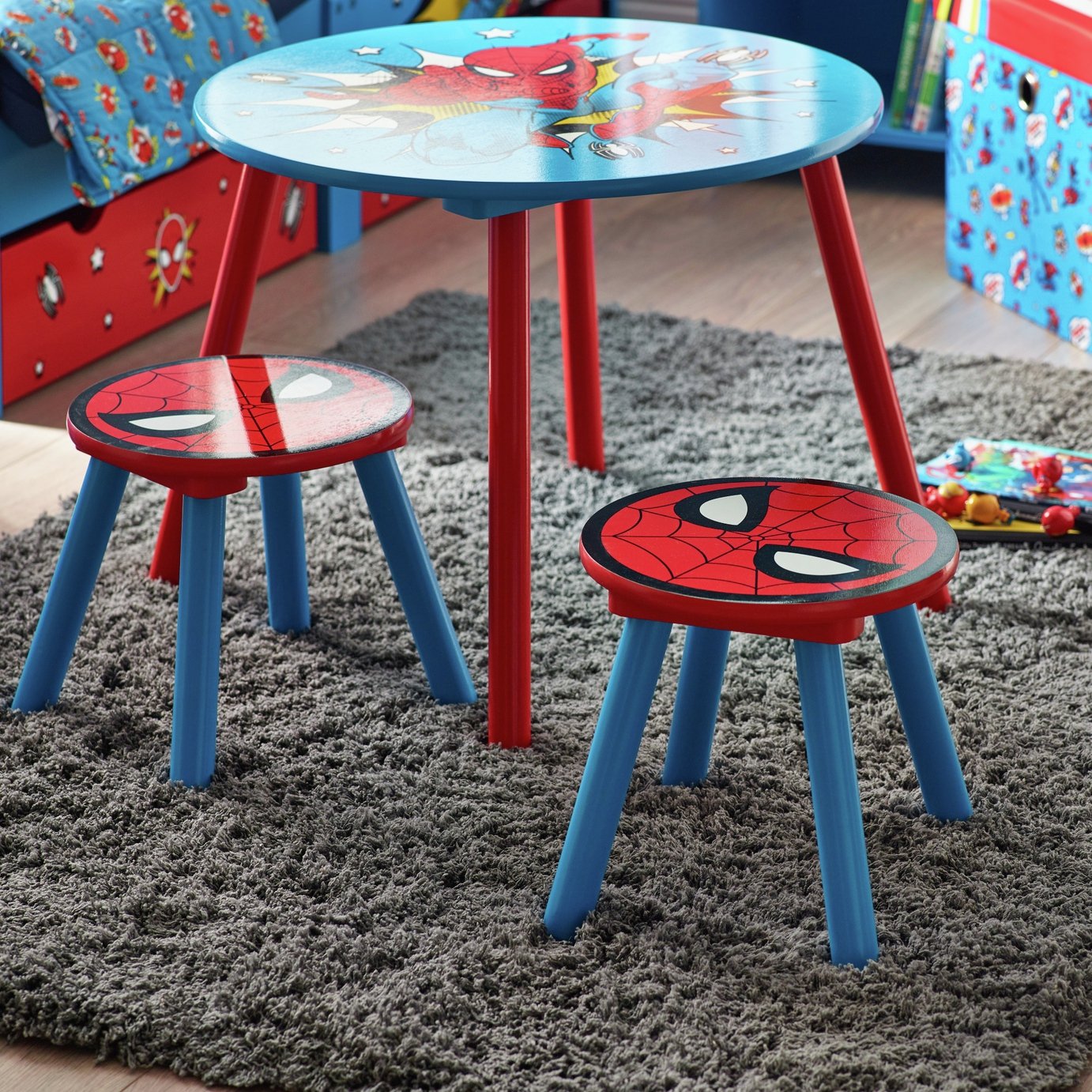 Disney Marvel Spiderman Kids Table and 2 Chair - Blue