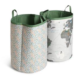 EZY Storage White & Gray Stripe Collapsible Laundry Basket