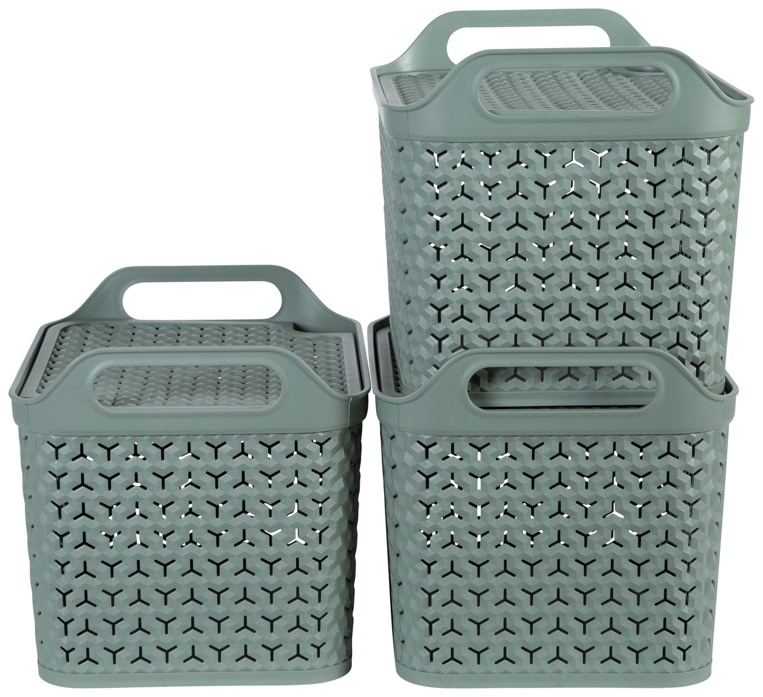Strata Urban 3 x12L Plastic Storage Baskets with Lid - Green