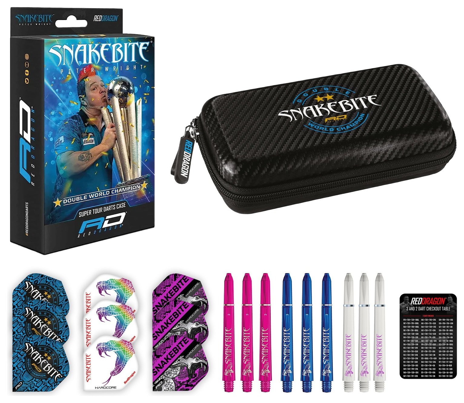 Red Dragon Peter Wright Snakebite Darts Case and Accessories