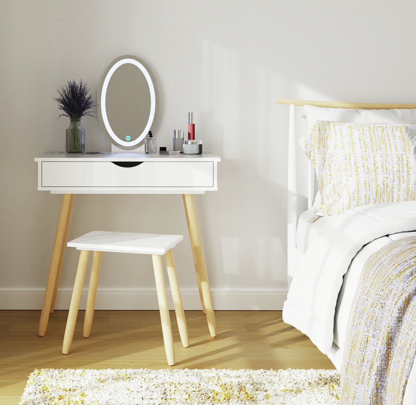 GFW Signy 1 Drawer Dressing Table & Stool - White & Oak