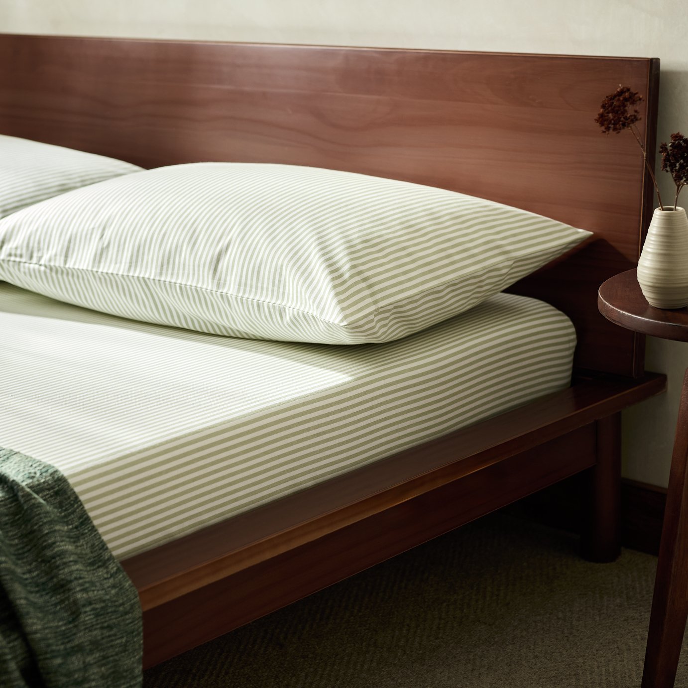 Habitat Green Stripe Printed Fitted Sheet