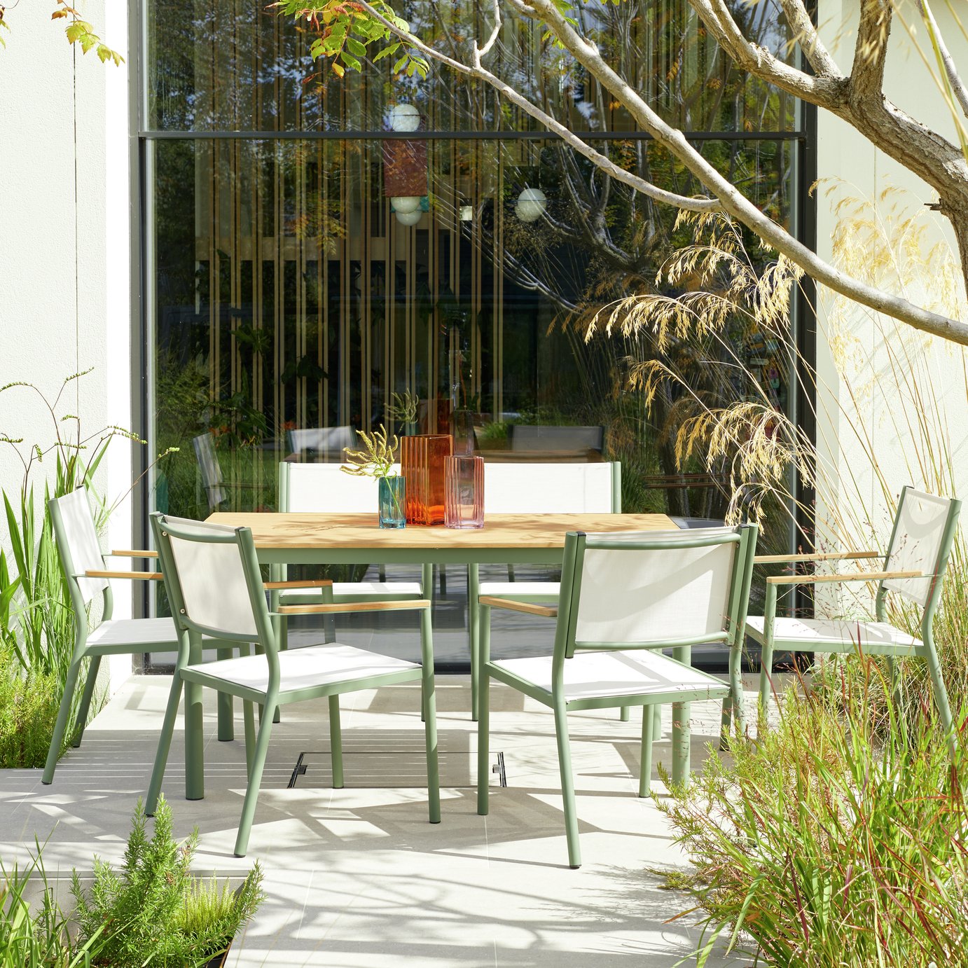 Habitat Mylar 6 Seater Metal Patio Set - Green