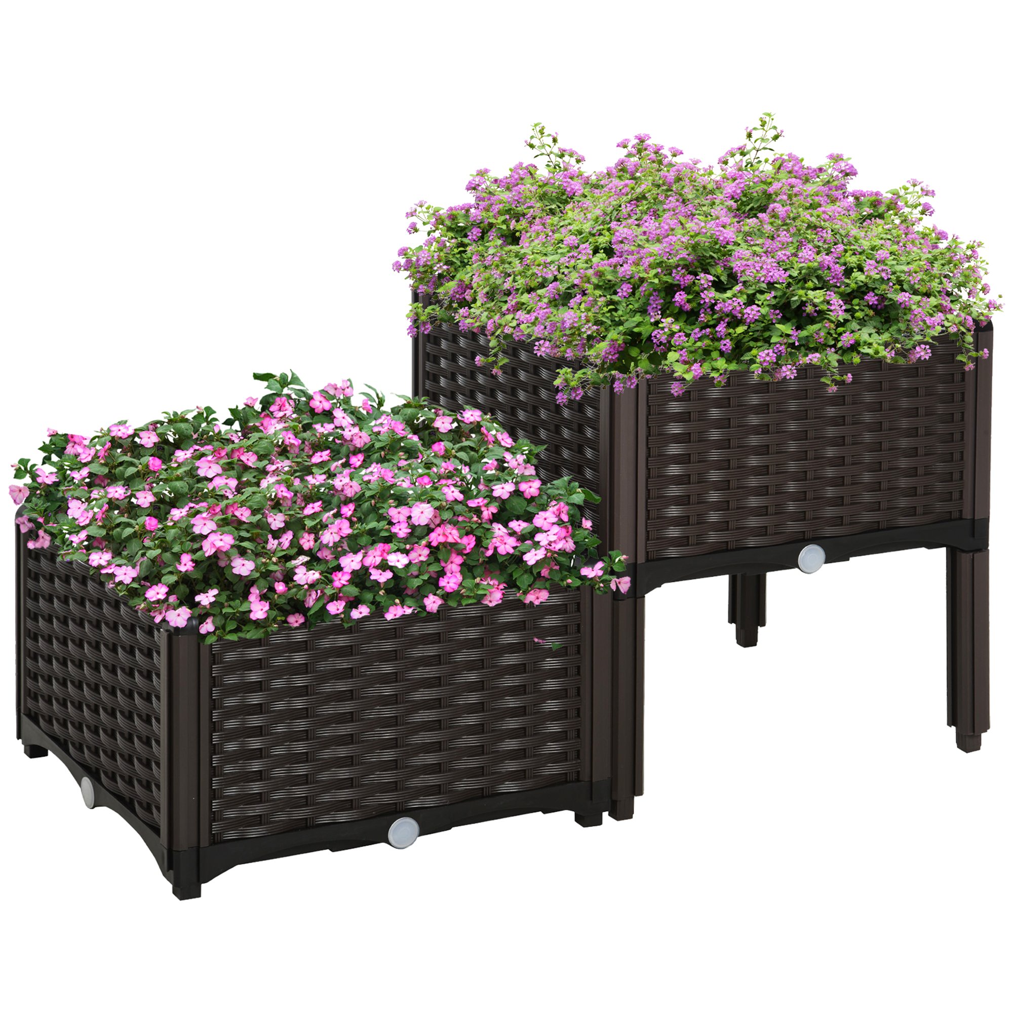 Outsunny 2 Garden Elevated Raised Bed - Brown