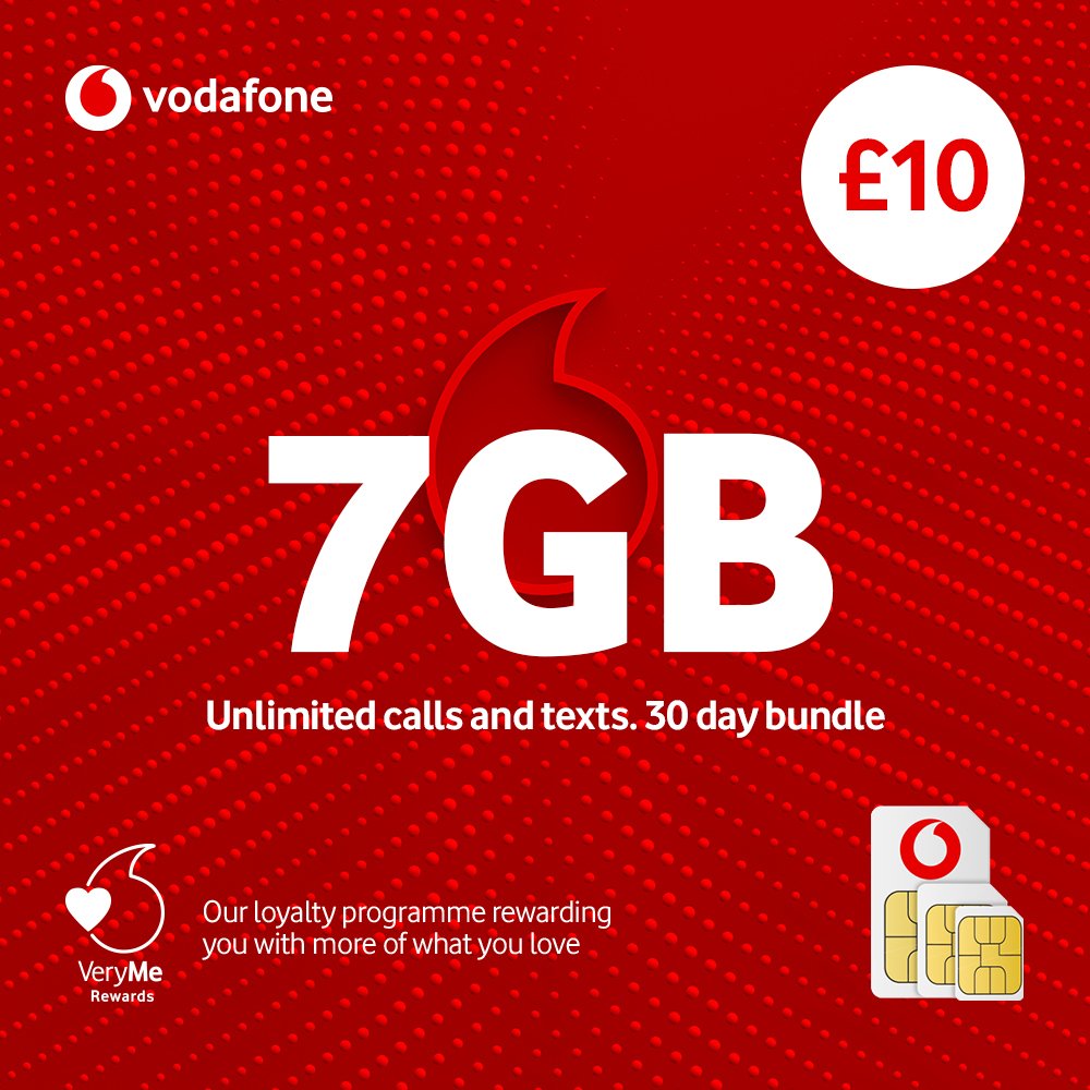 VODAFONE 7GB Pay As You Go SIM Card 