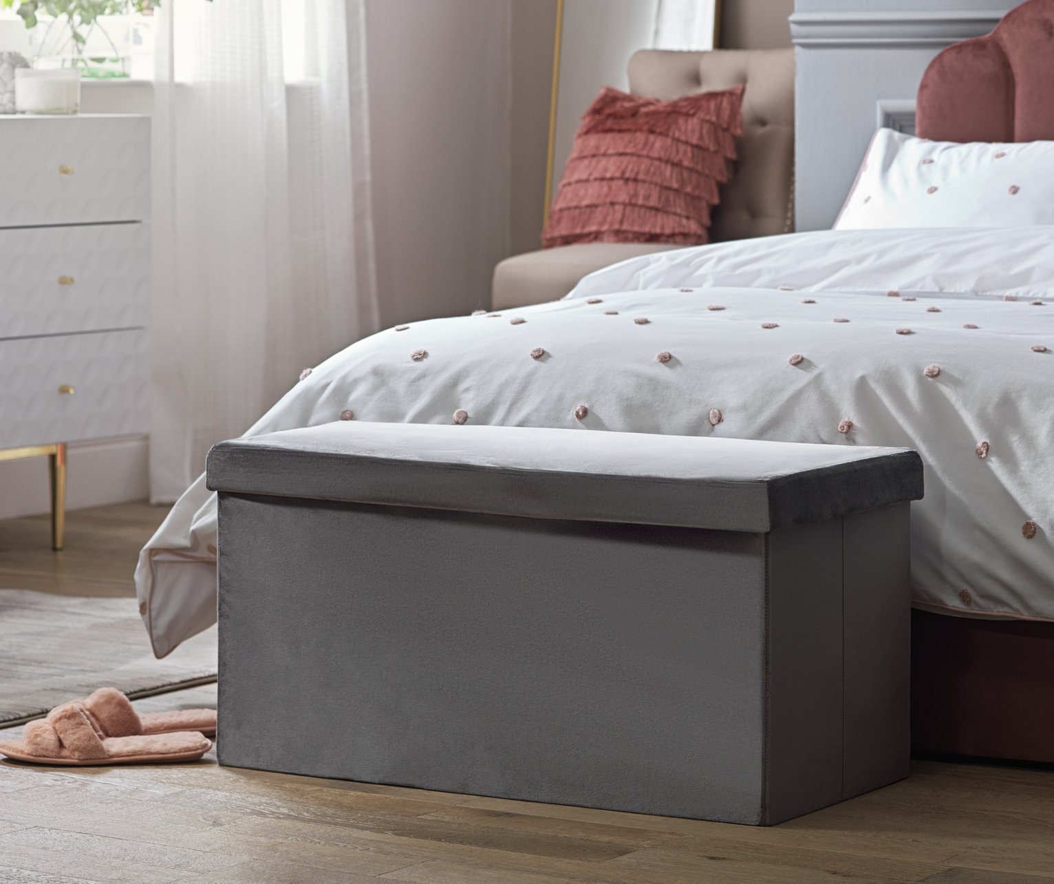 Argos Home Smooth Velvet Ottoman - Grey