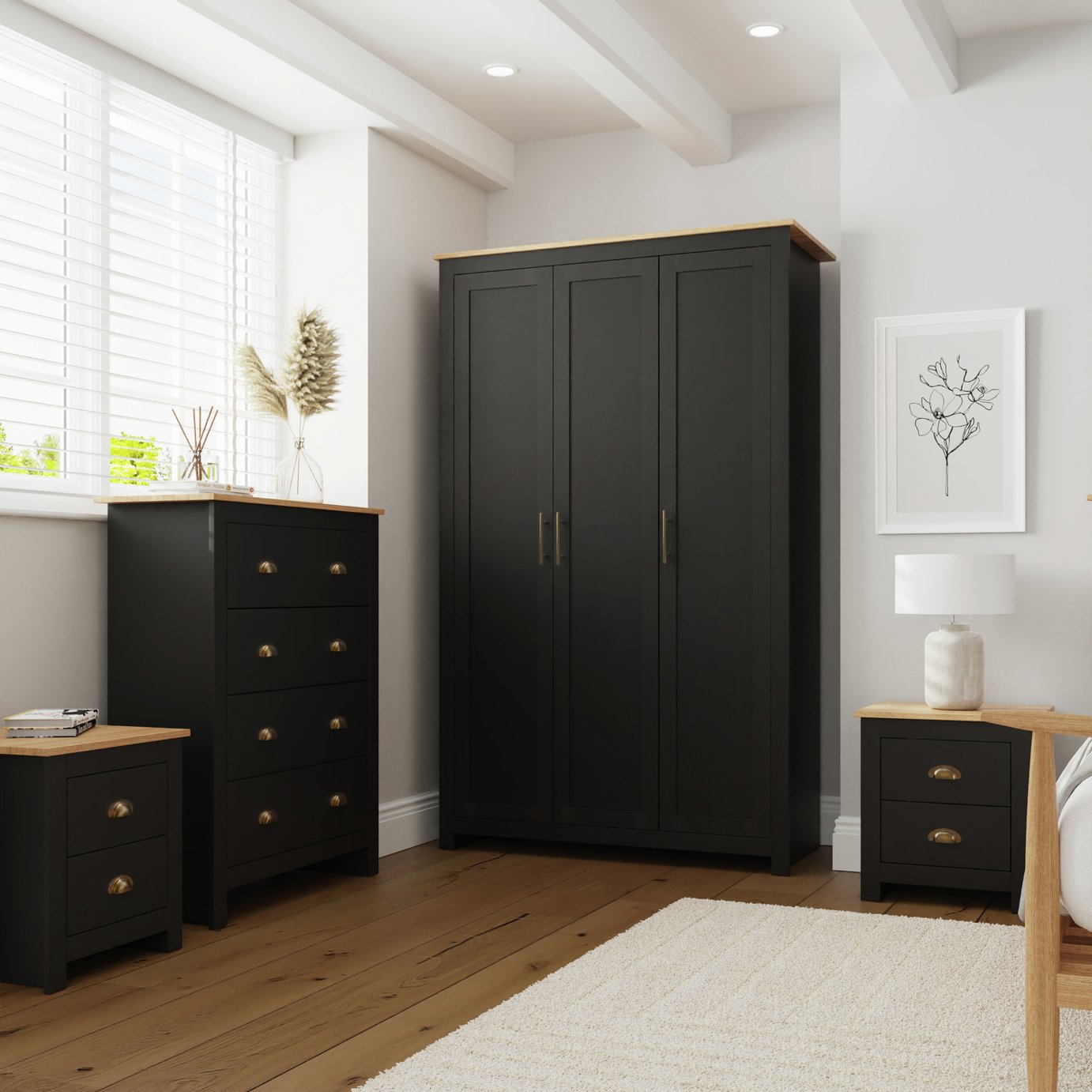 GFW Lancaster 4 Piece 3 Door Wardrobe Set - Black