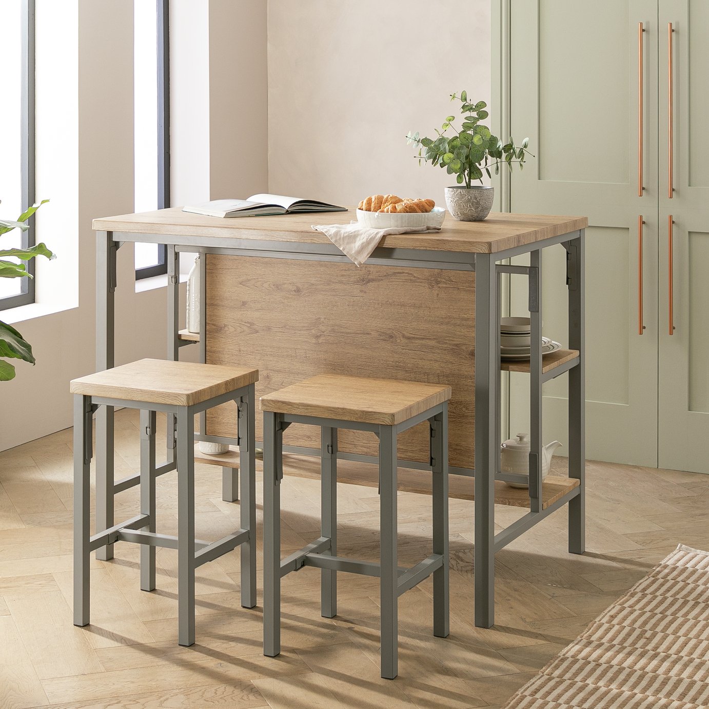 Argos Home Darien Grey Bar Table & 2 Stools