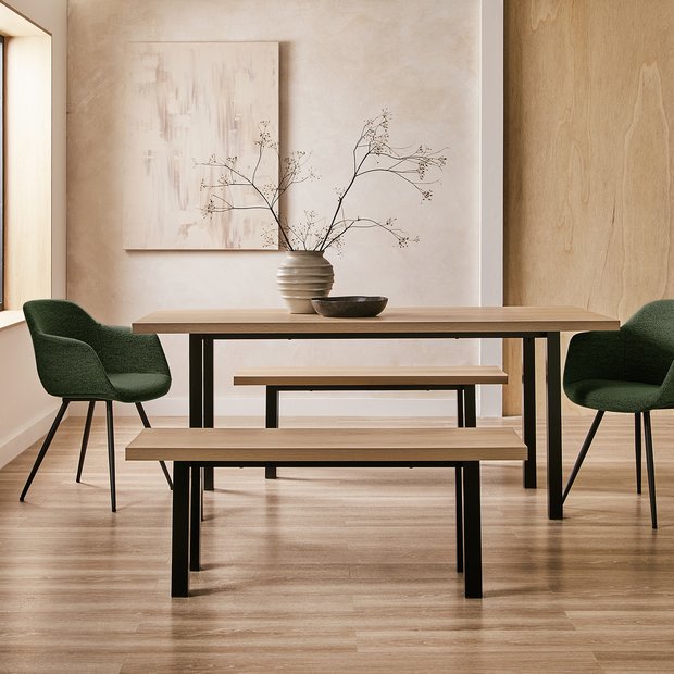 Buy Habitat Zayn Birch Dining Table,2 Bench & 2 Green Chairs