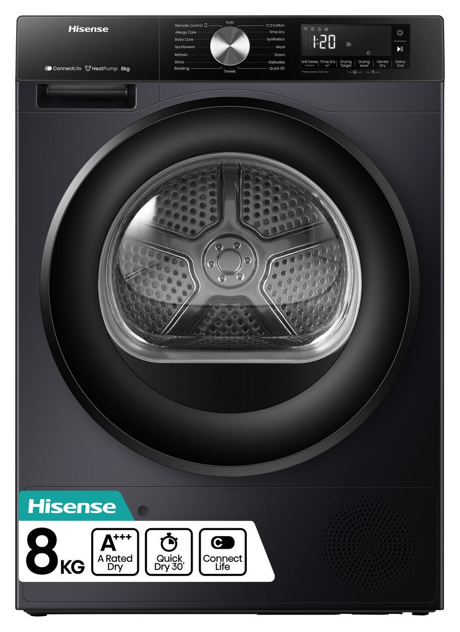 Hisense DH3S802BB3 8KG Heat Pump Tumble Dryer - Black