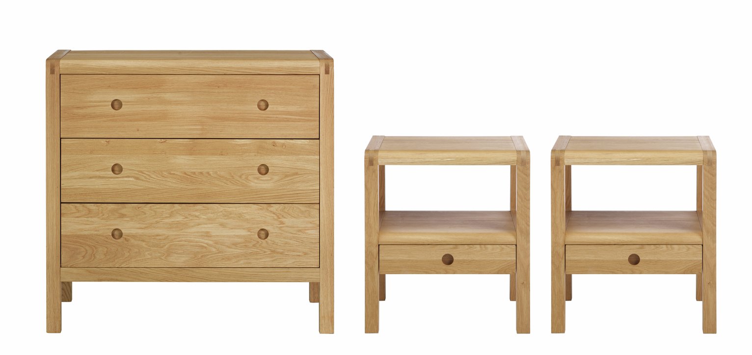 Habitat Radius 2 Bedside Table & 3 Drawer Chest Set - Oak
