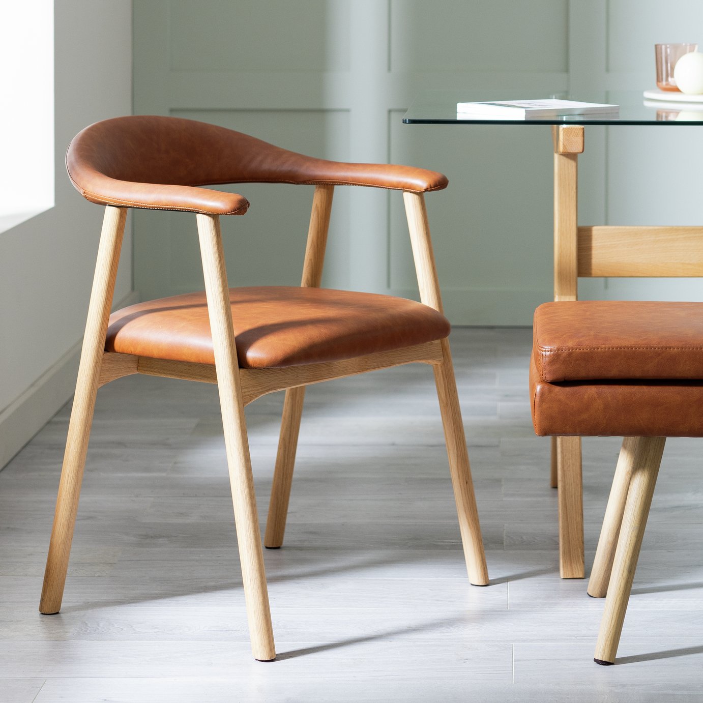 Habitat Lex Pair of Faux Leather Dining Chair - Tan