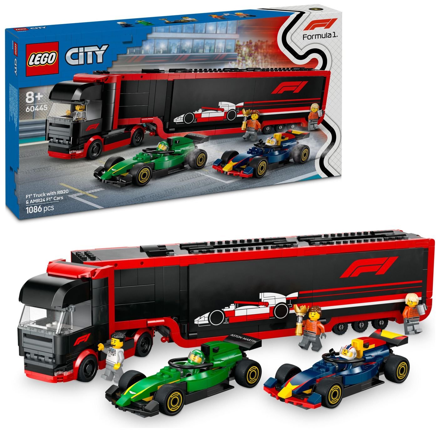 LEGO City F1 Truck with RB20 & AMR24 F1 Cars Playset 60445