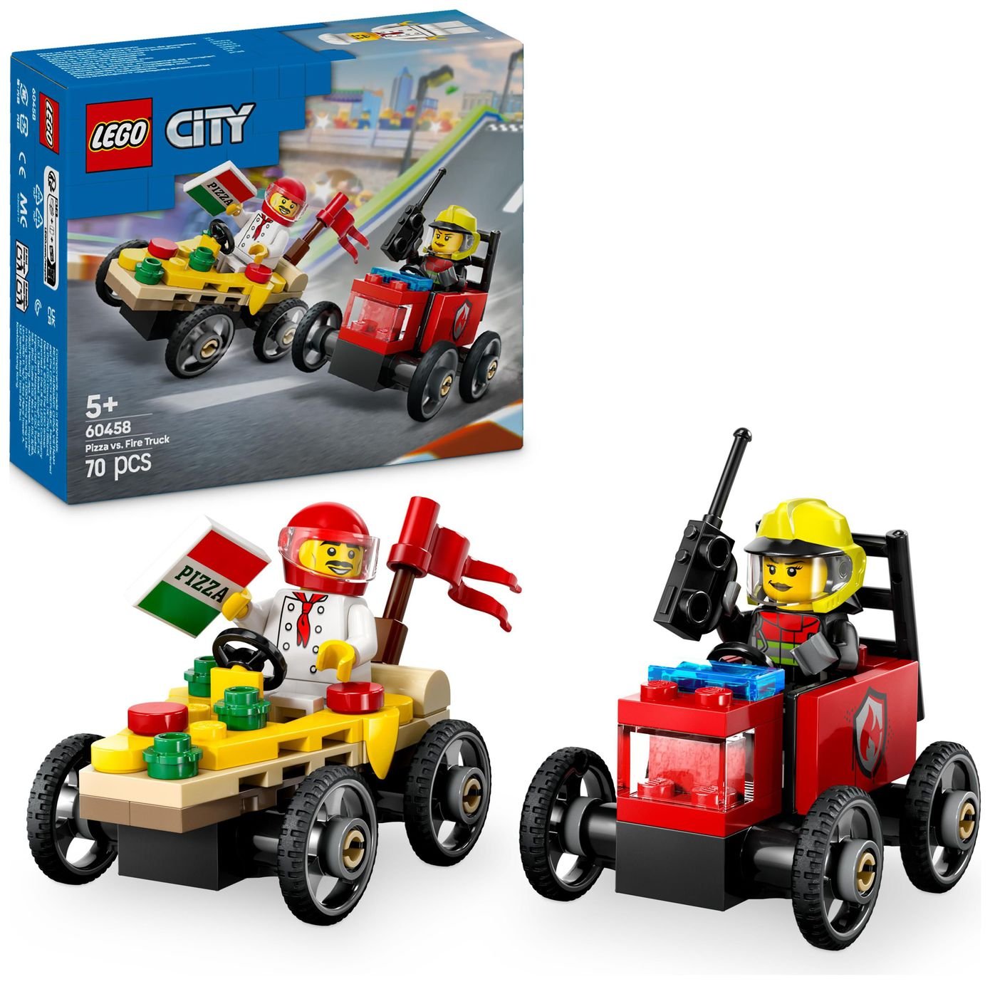 LEGO City Pizza vs. Fire Truck Race Car Pack Toy 60458