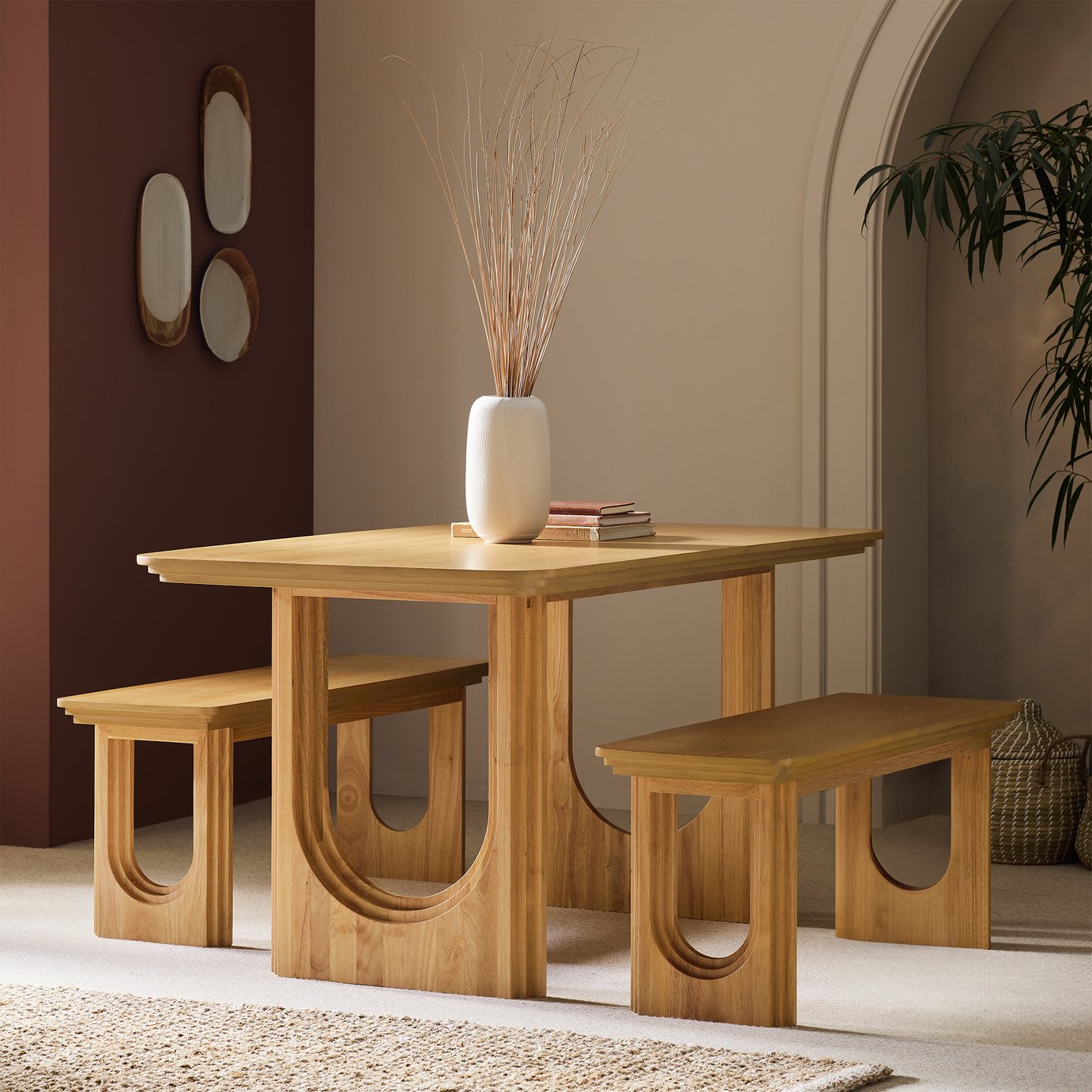 Habitat Trezy Oak Dining Table & 2 Oak Benches