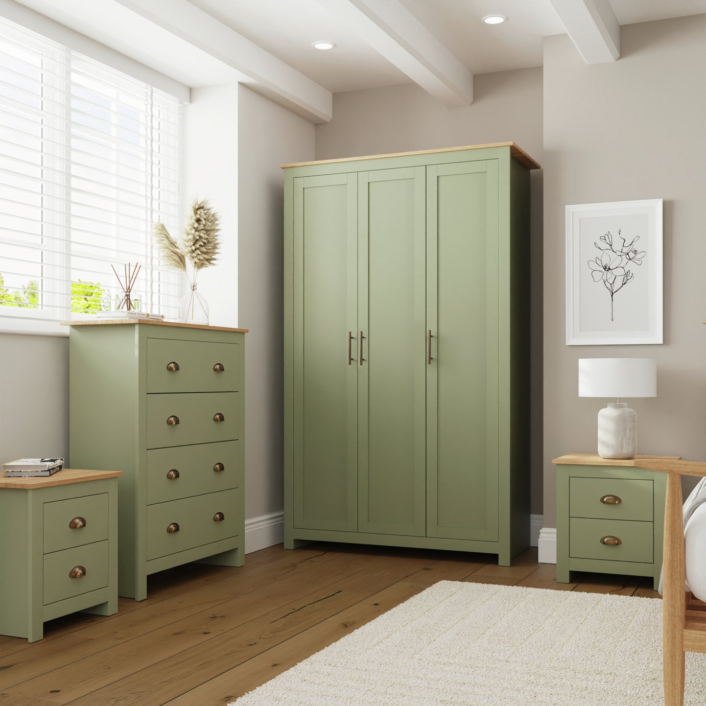 GFW Lancaster 4 Piece 3 Door Wardrobe Set - Green