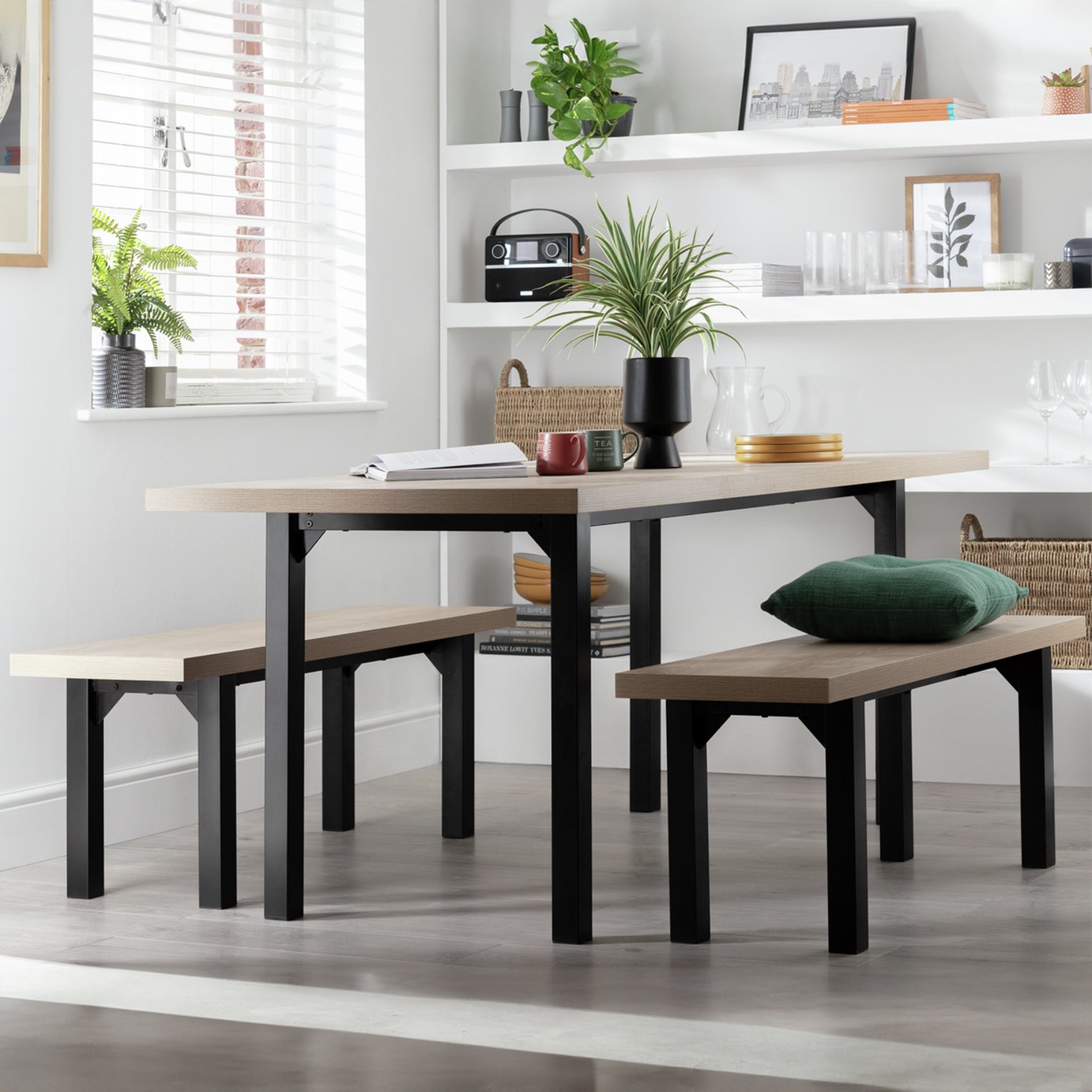 Habitat Zayn Birch Dining Table & 2 Birch Benches