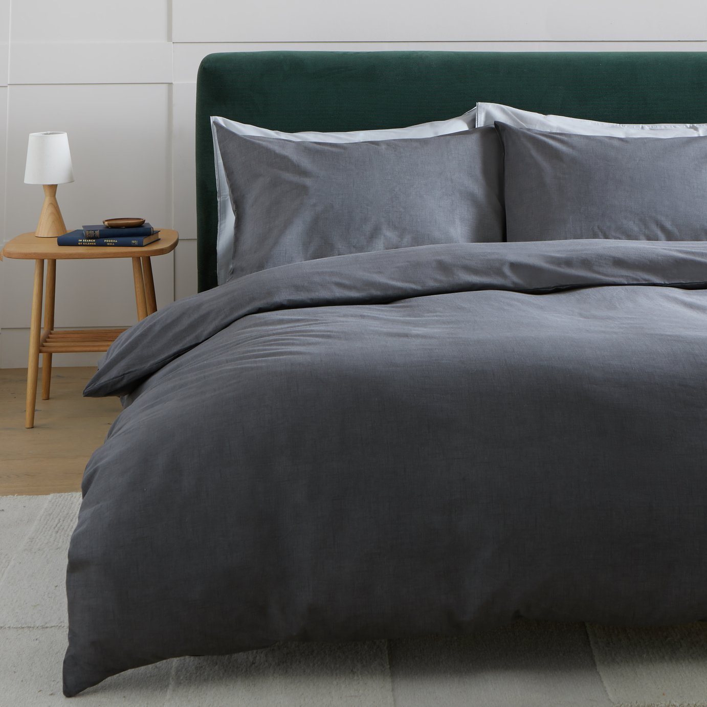 Habitat Cotton Textured Print Charcoal Bedding Set-Superking