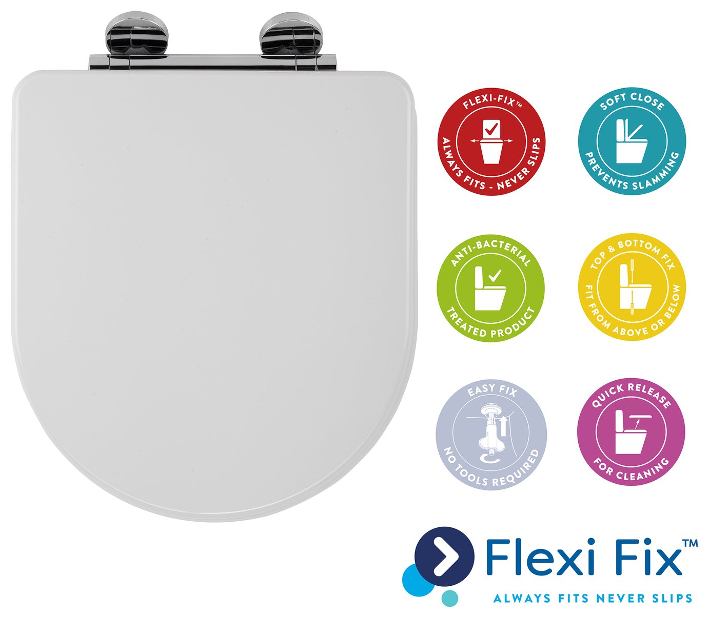 Croydex Garda Soft Close D Shaped Toilet Seat - White