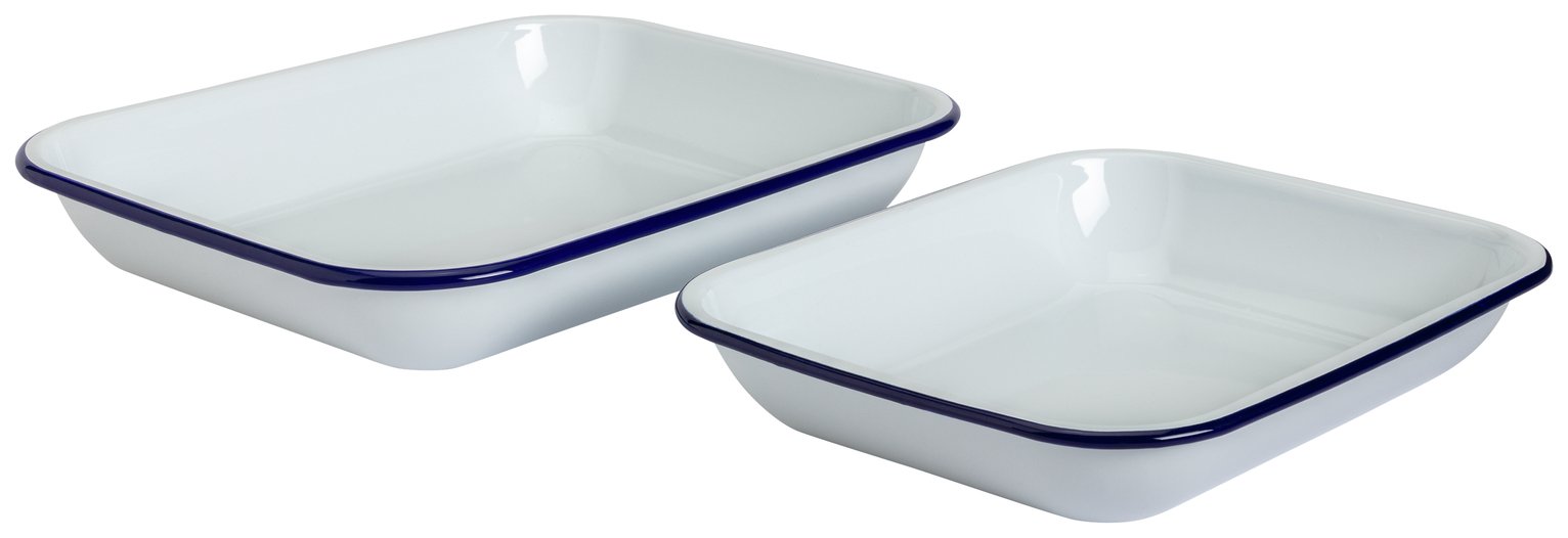 Falcon Enamel Coated Steel Bake Pan Set of 2 - White