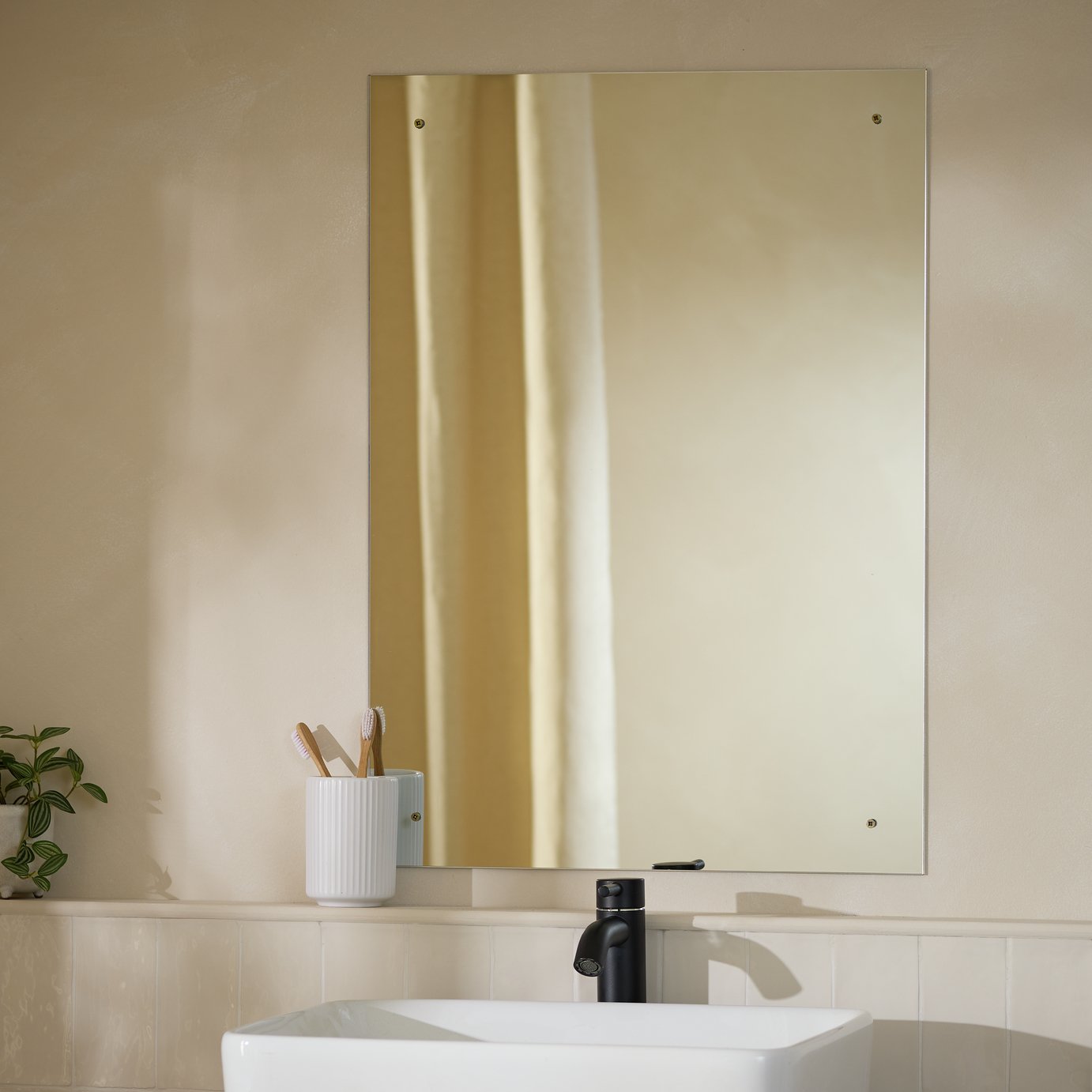 Innova Drilled Rimless Bathroom Mirror - 50x70cm