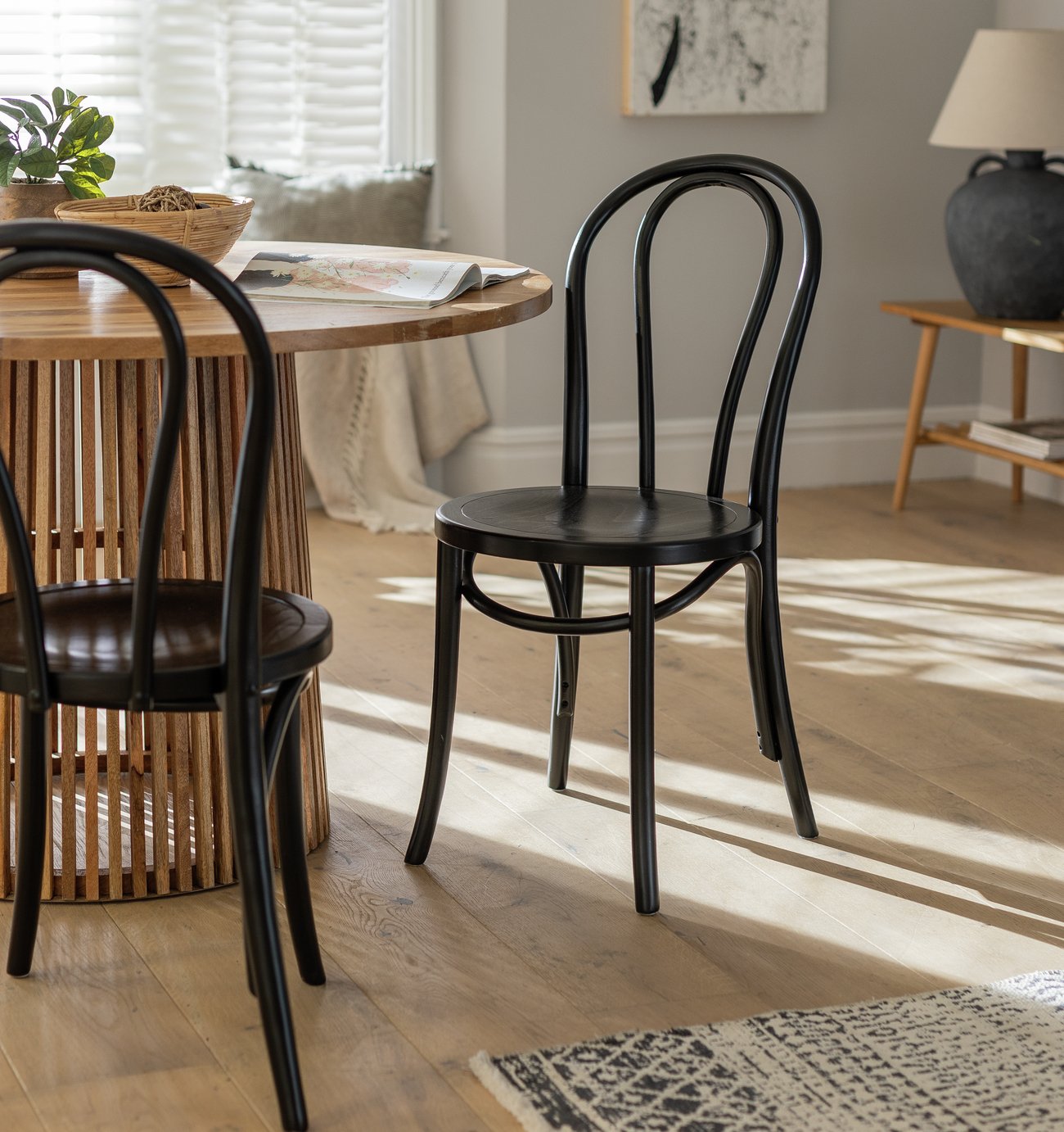 Habitat Larsa Pair of Solid Wood Dining Chairs - Black
