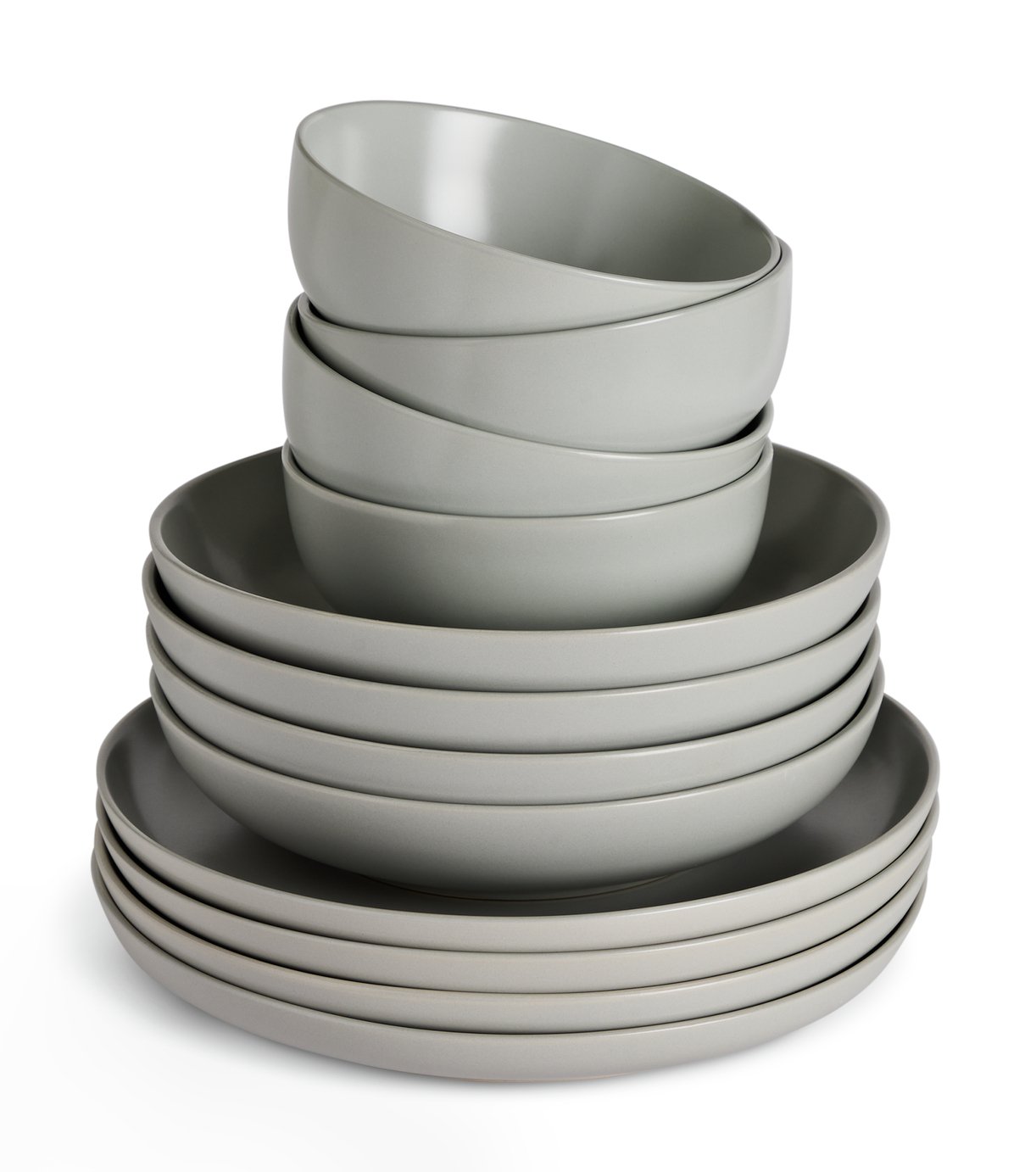 Habitat 12 Piece Stoneware Dinner Set - Matte Grey
