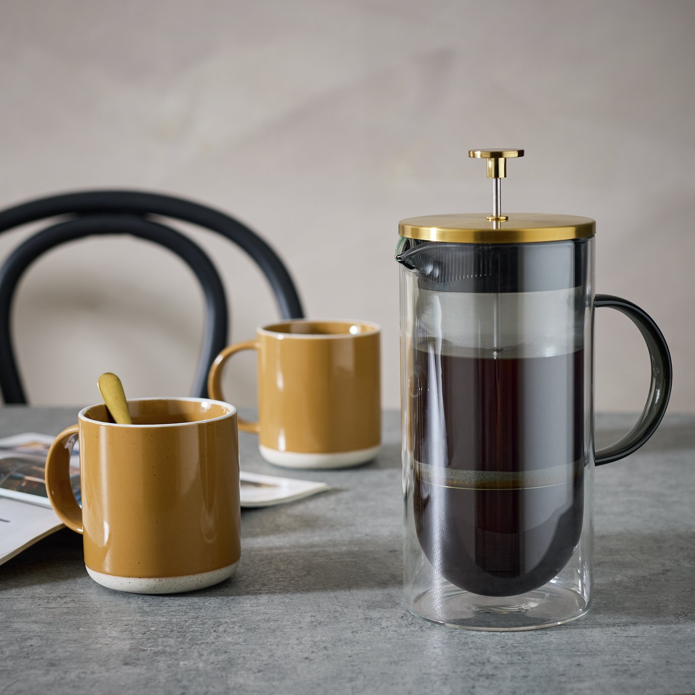 Habitat Smoked Glass 8 Cup 1000ml Cafetiere - Grey