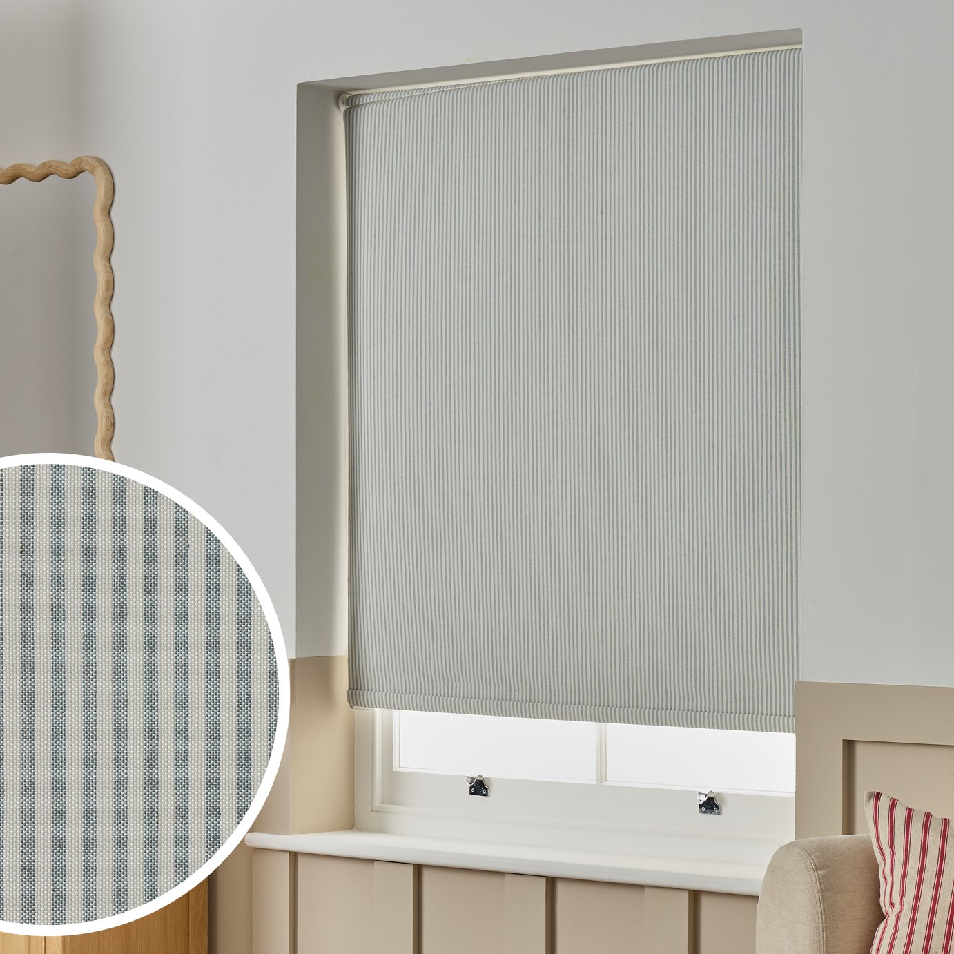 Habitat Stripe Blackout Blue Roller Blind - 120cm