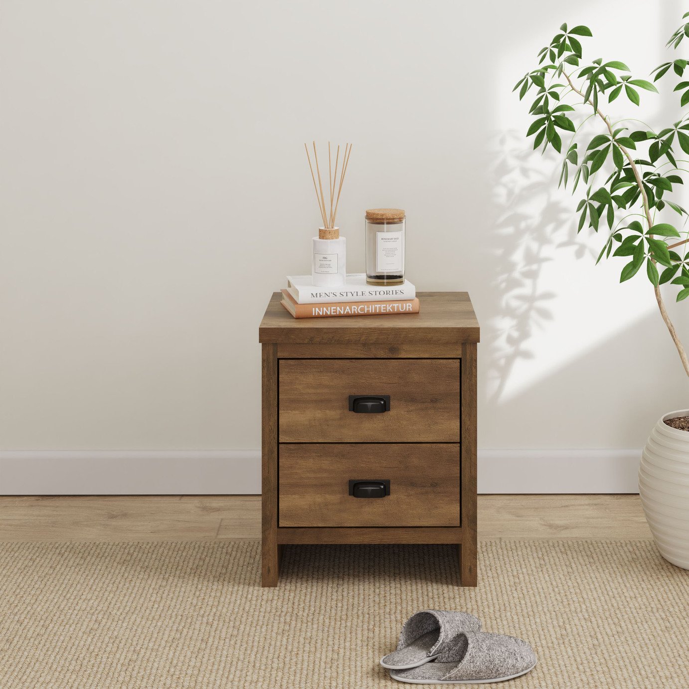 GFW Boston 2 Drawer Bedside Table 