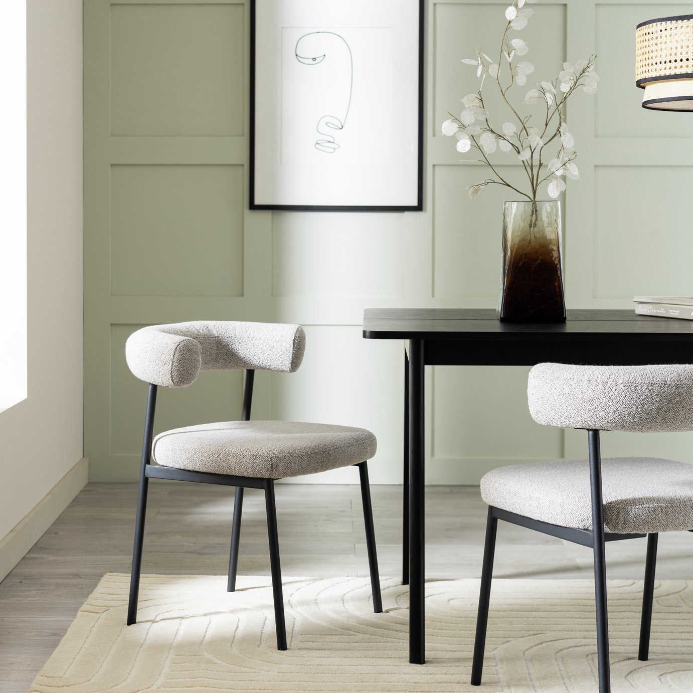 Habitat Oakie Pair of Fabric Dining Chair - Grey