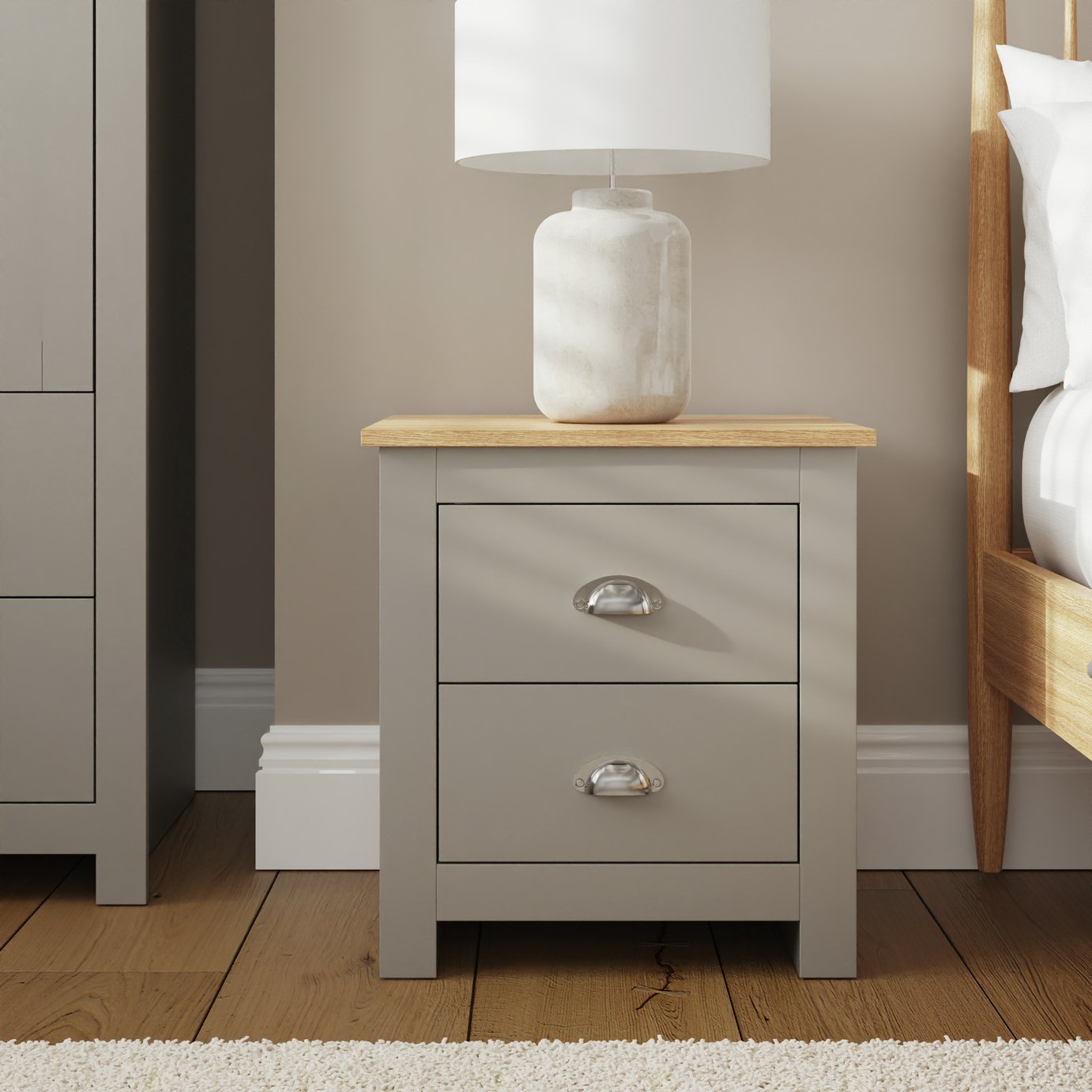GFW Lancaster 2 Drawer Bedside Table 
