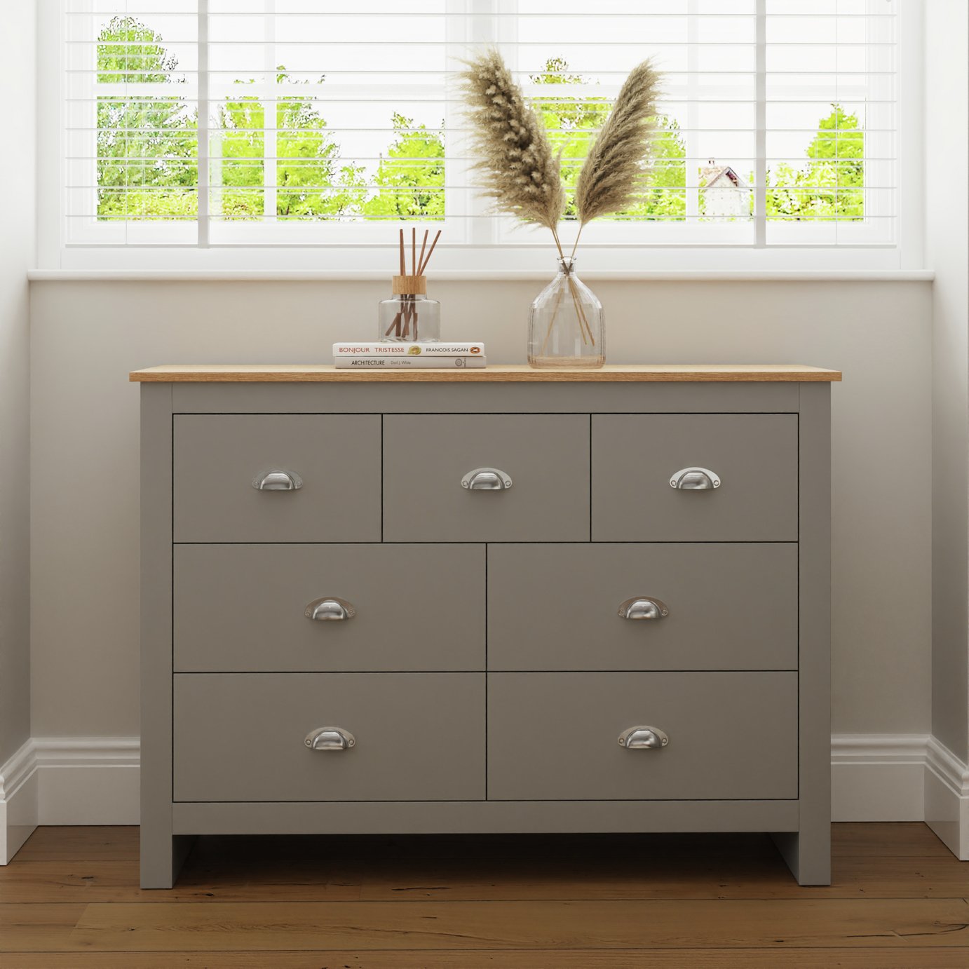 GFW Lancaster 7 Drawer Chest - Grey Oak