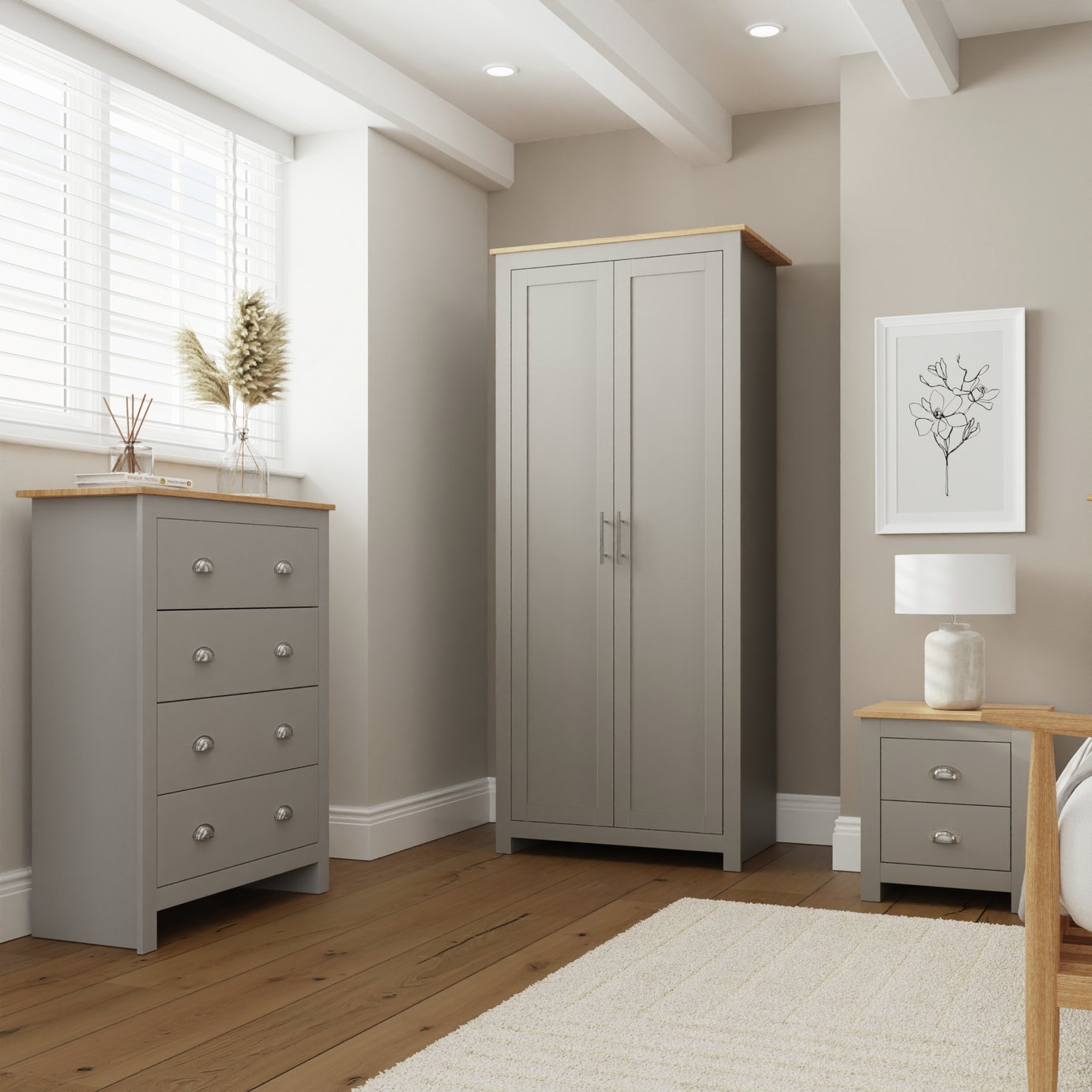 GFW Lancaster 3 Piece 2 Door Wardrobe Set - Grey & Oak