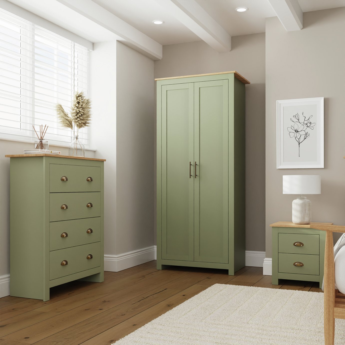 GFW Lancaster 3 Piece 2 Door Wardrobe Set - Sage 