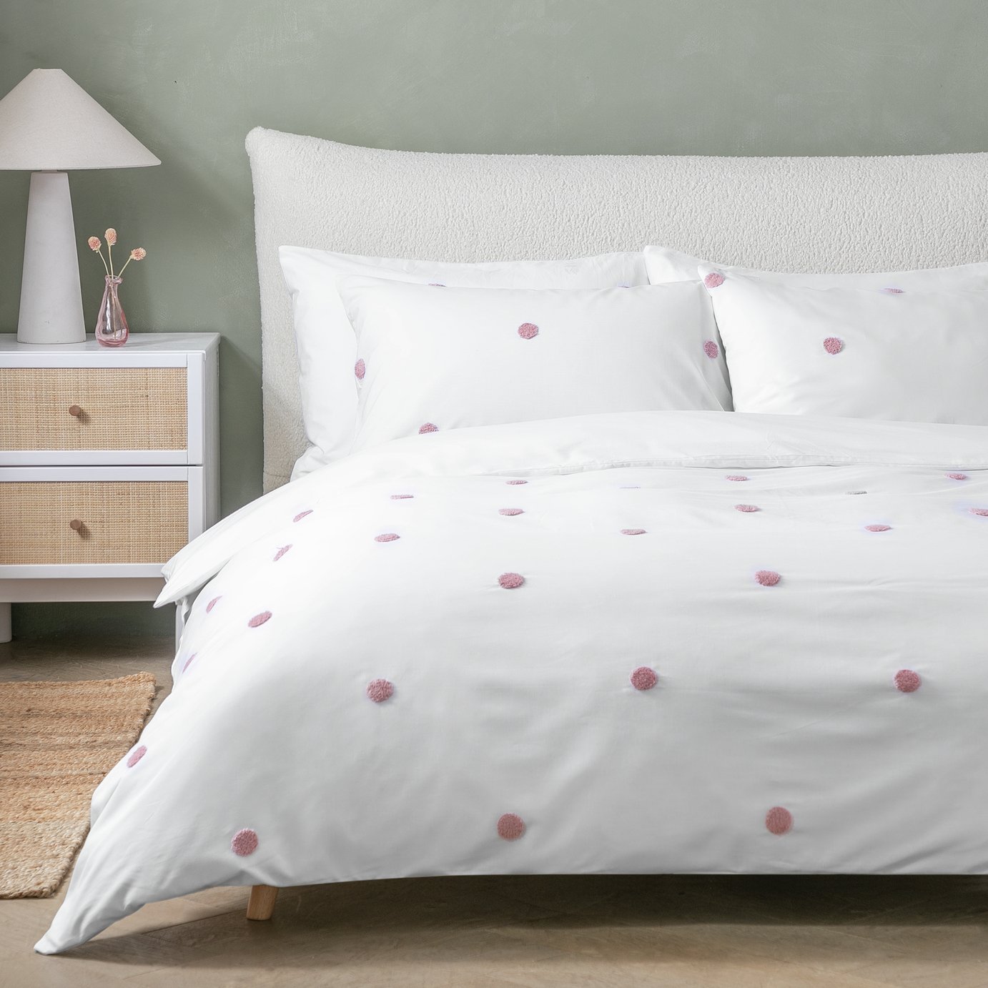 Argos Home Tufted Pink Polka Dot Bedding Set - King size