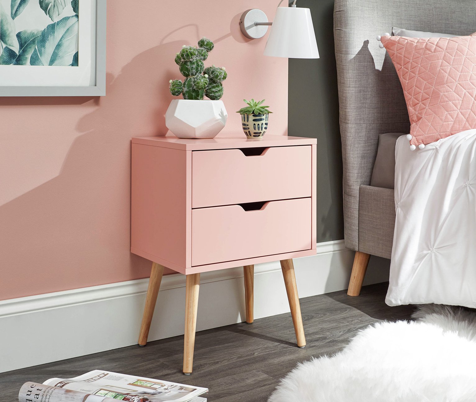 GFW Nyborg 2 Drawer Bedside Table - Pink