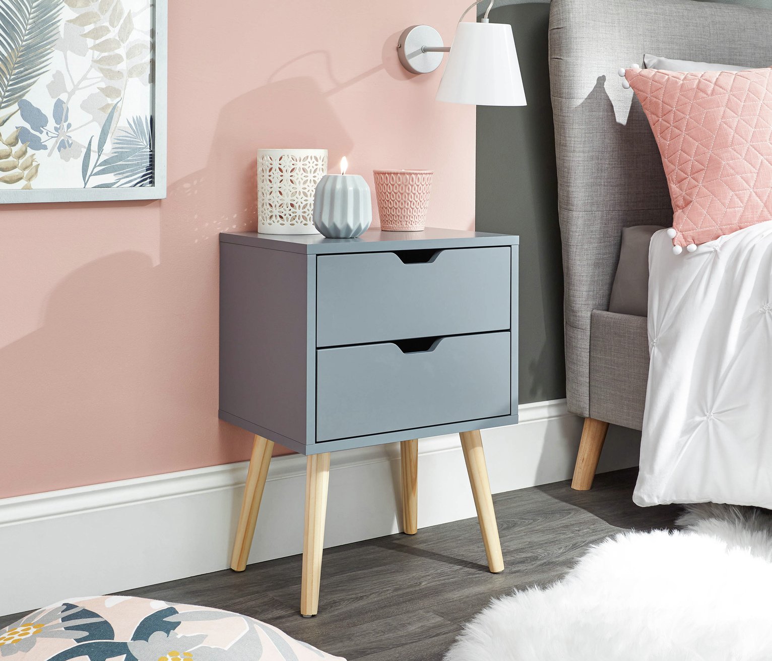 GFW Nyborg 2 Drawer Bedside Table - Dark Grey