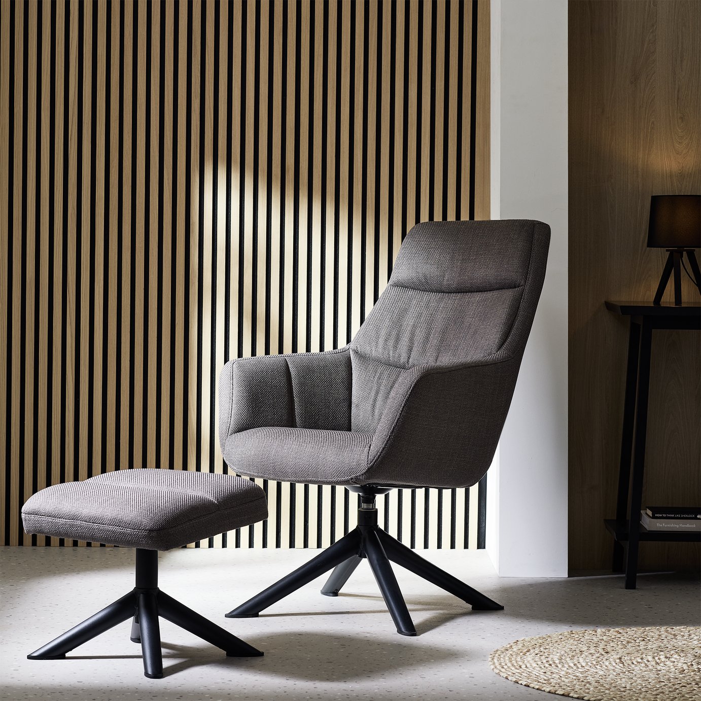 Argos Home Marnie Fabric Swivel Chair and Footstool - Grey