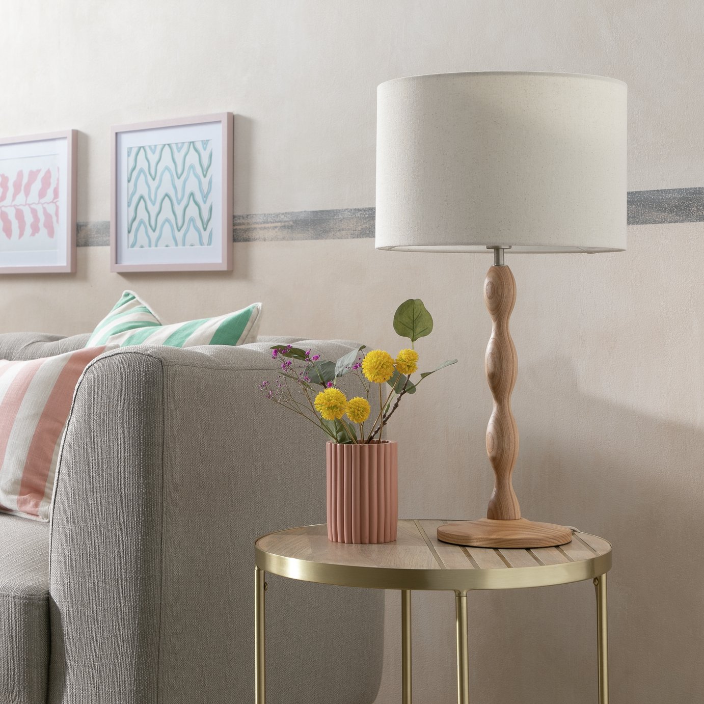 Habitat Bobbin 55cm Ash Wood Stick Table Lamp - Natural