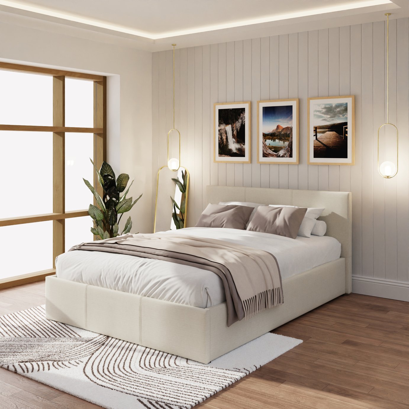 GFW End Lift Kingsize Ottoman Bed with Mattress - Natural