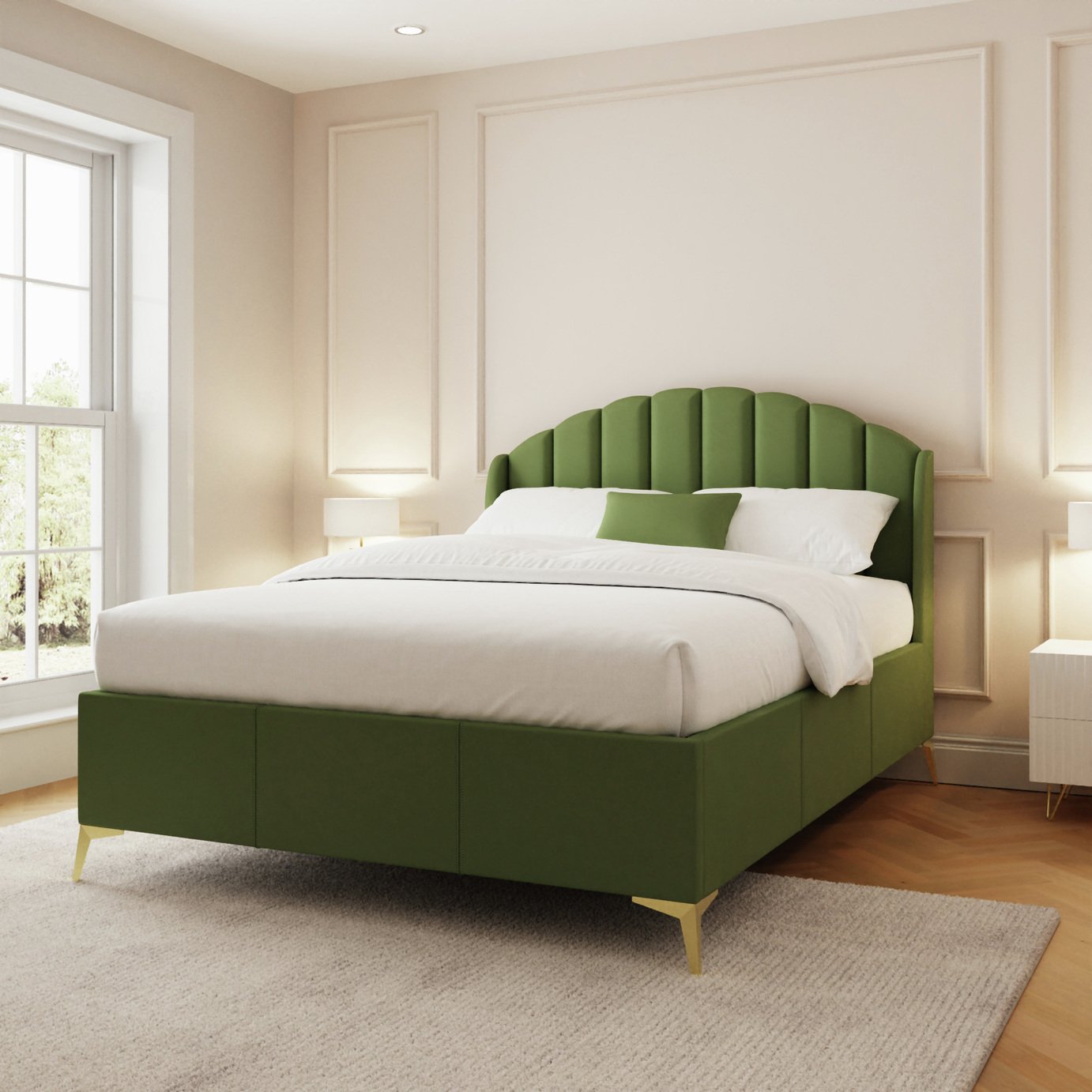 GFW Pettine Kingsize Velvet End Lift Ottoman Bed - Green