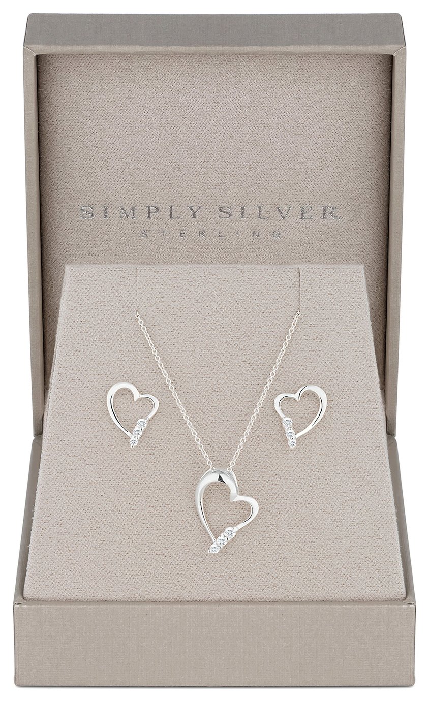 Simply Silver Sterling Silver 925 Heart Jewellery Set