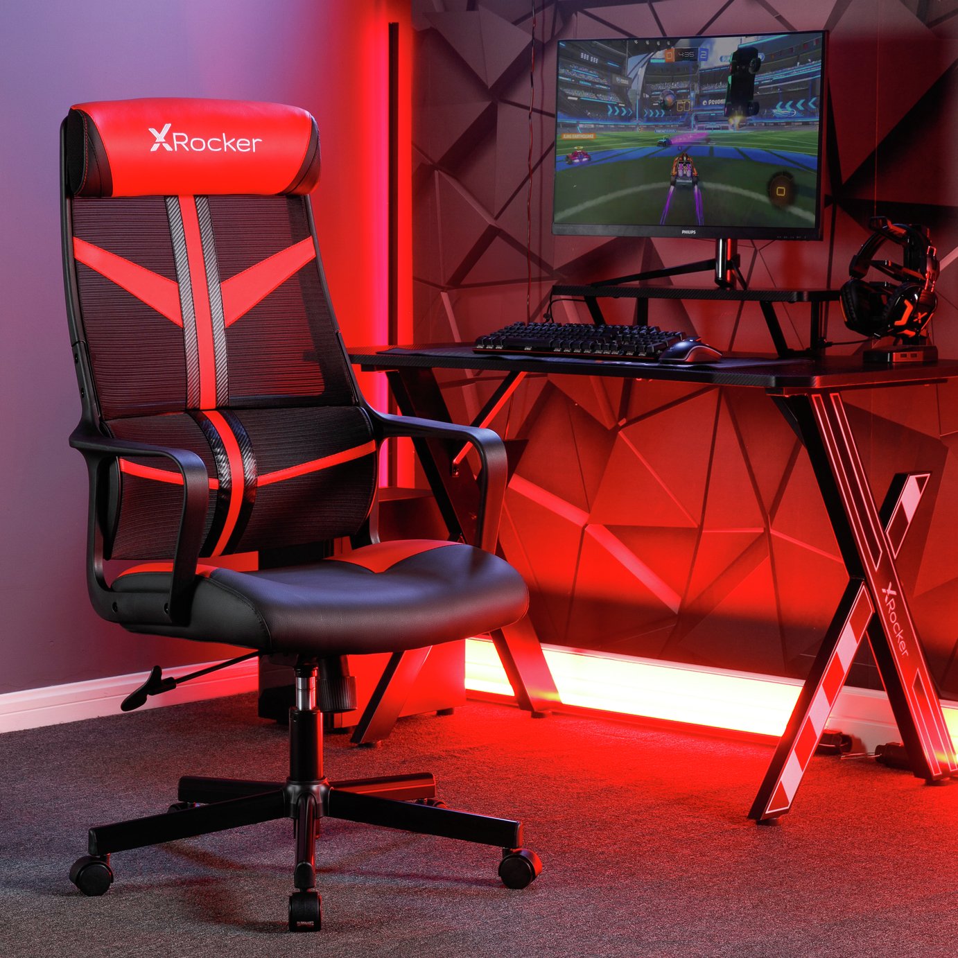 X Rocker Helix Faux Leather Office Gaming Chair - Red