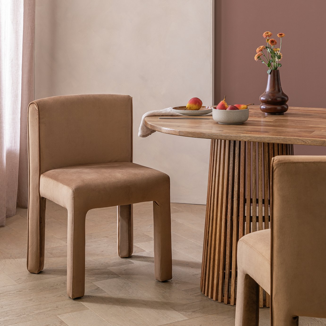 Habitat Bastian Velvet Dining Chair - Natural