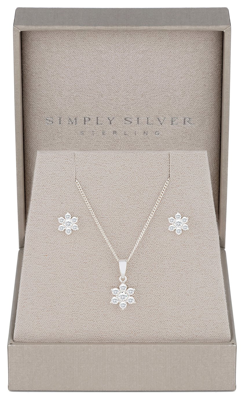 Simply Silver Sterling Silver 925 Flower Jewellery Set